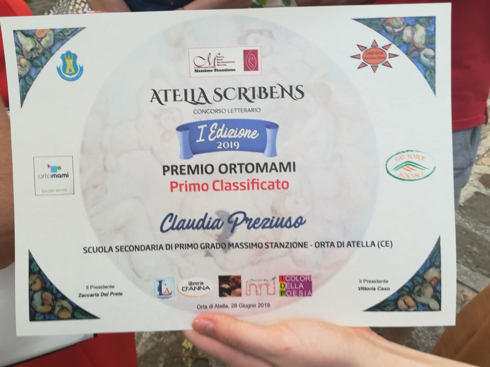 Giugno 2019 - Primo Premio Concorso letterario ”Atella Scribens